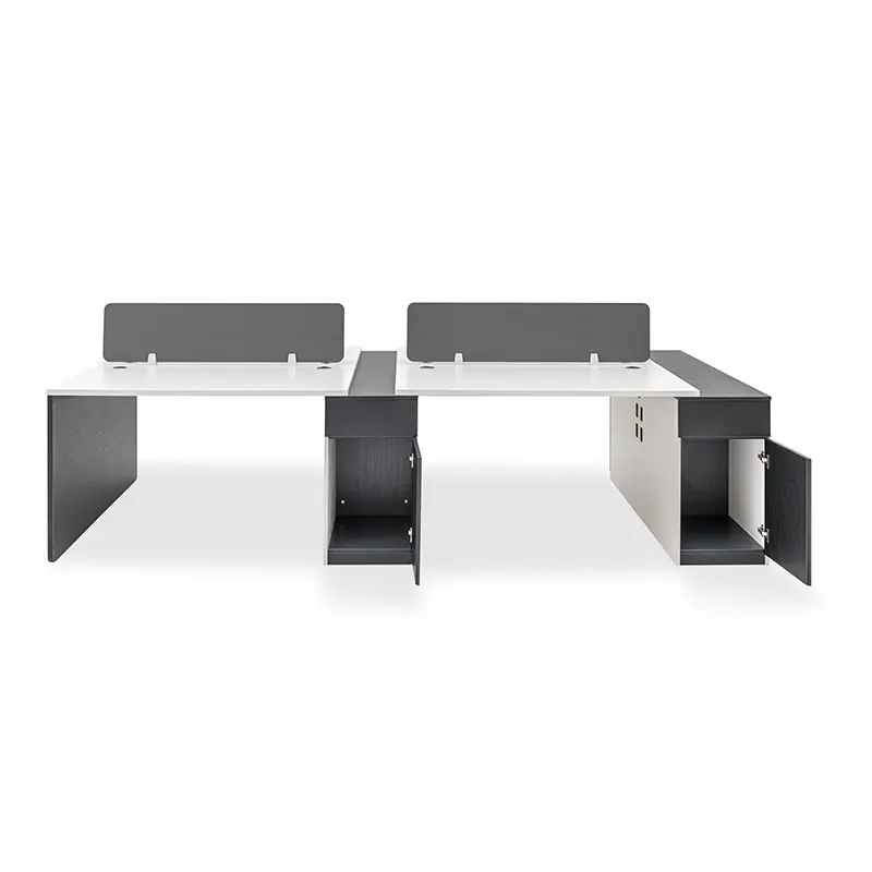4 desk staff double financial station booth staff desk simple and modern (White+Iron Grey)