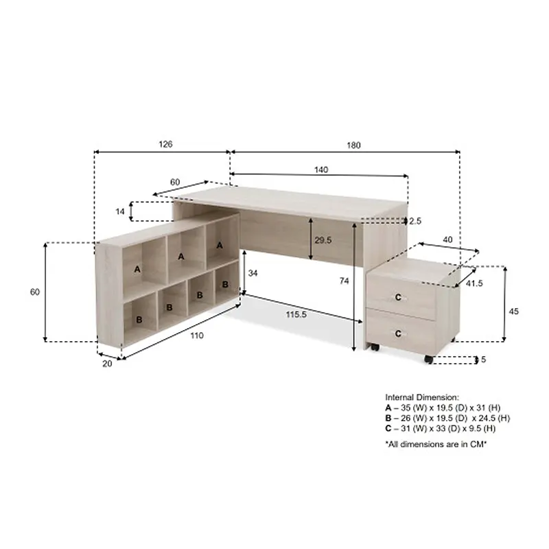 Light wood grain family desk three-piece set