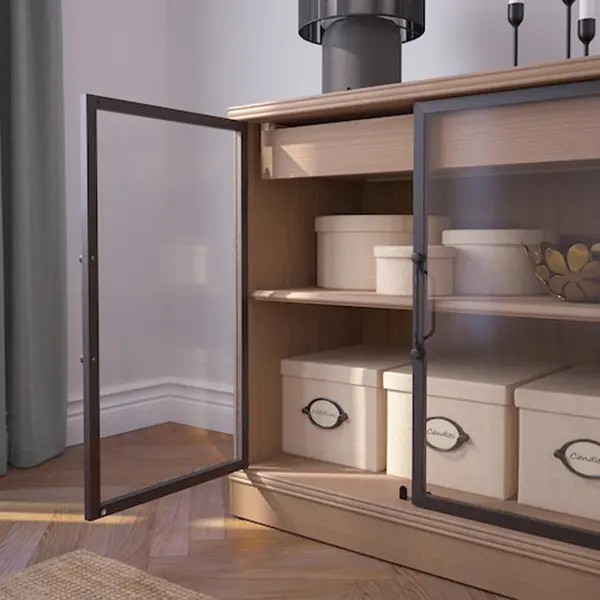 Nordic imitation solid wood double-door black wood grain sideboard modern minimalist tea cabinet multifunctional locker (2)dzk
