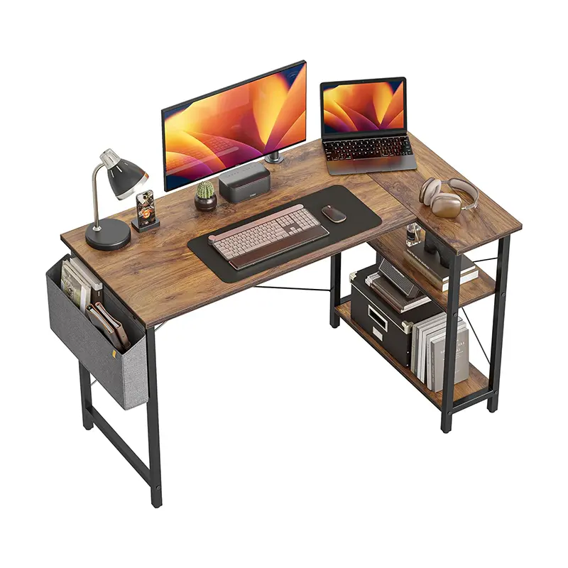 40 "L-shaped computer desk with storage shelf Home office Corner desk Study desk, dark brown