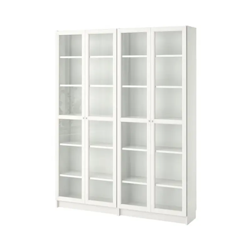 Double door simple bookcase - white - oak grain - walnut grain