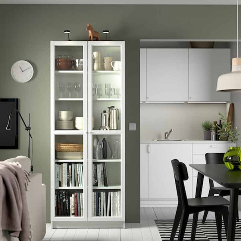 Double door simple bookcase - white - oak grain - walnut grain (7)0m9