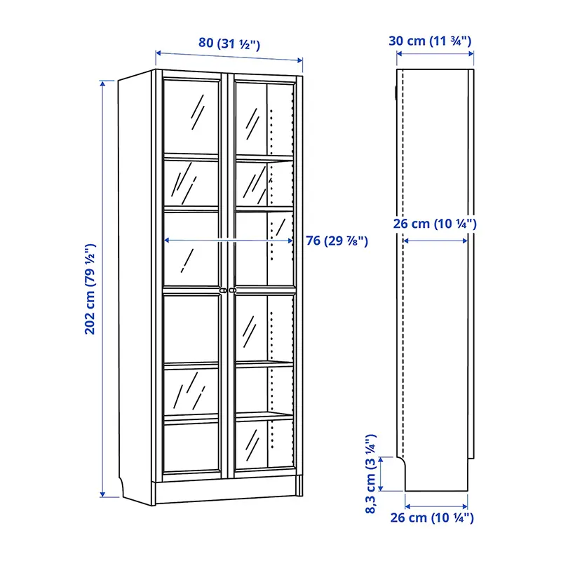 Double door simple bookcase - white - oak grain - walnut grain