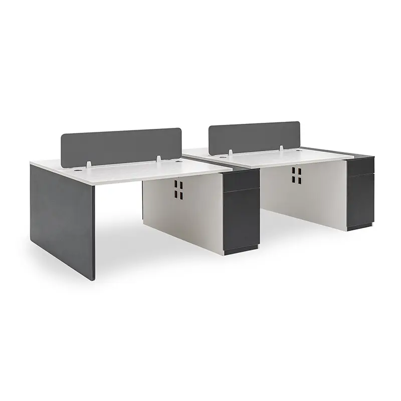 4 desk staff double financial station booth staff desk simple and modern (White+Iron Grey)