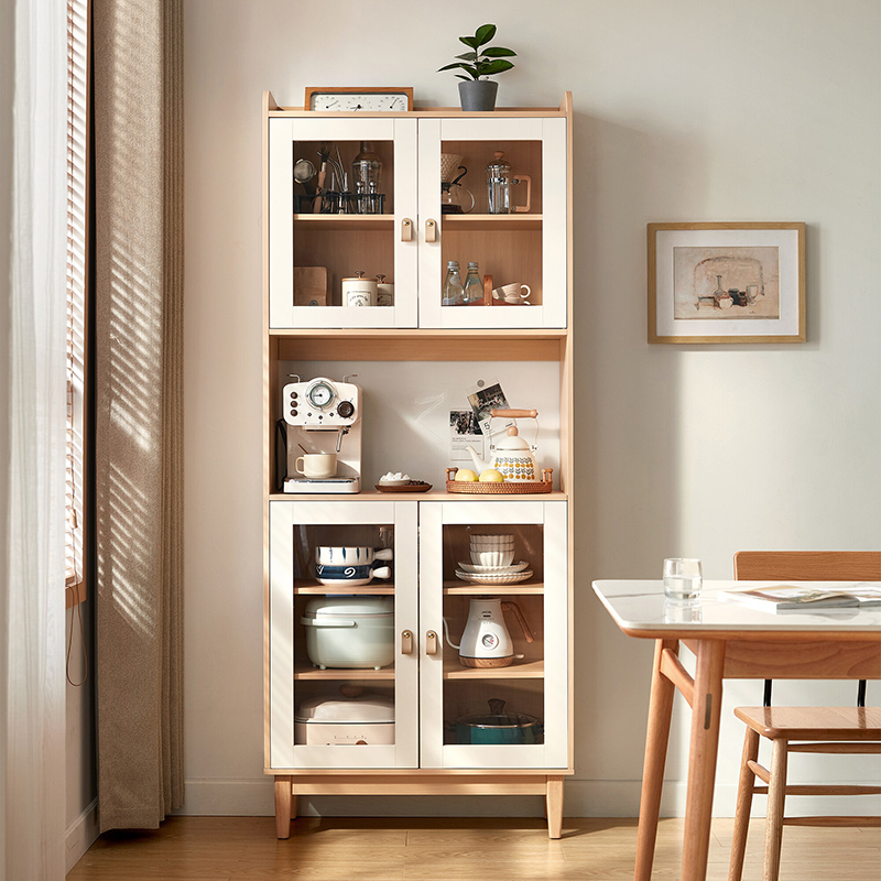 Sideboard cabinets integrated wall racks Dining cabinets modern simple and luxurious double-layer multifunctional lockers storage cabinets (NaturalWhite)