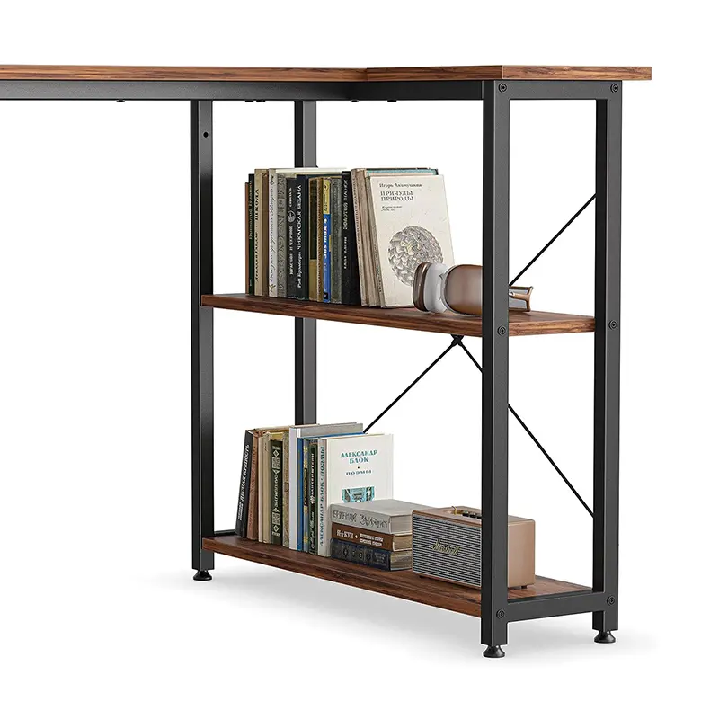 40 "L-shaped computer desk with storage shelf Home office Corner desk Study desk, dark brown