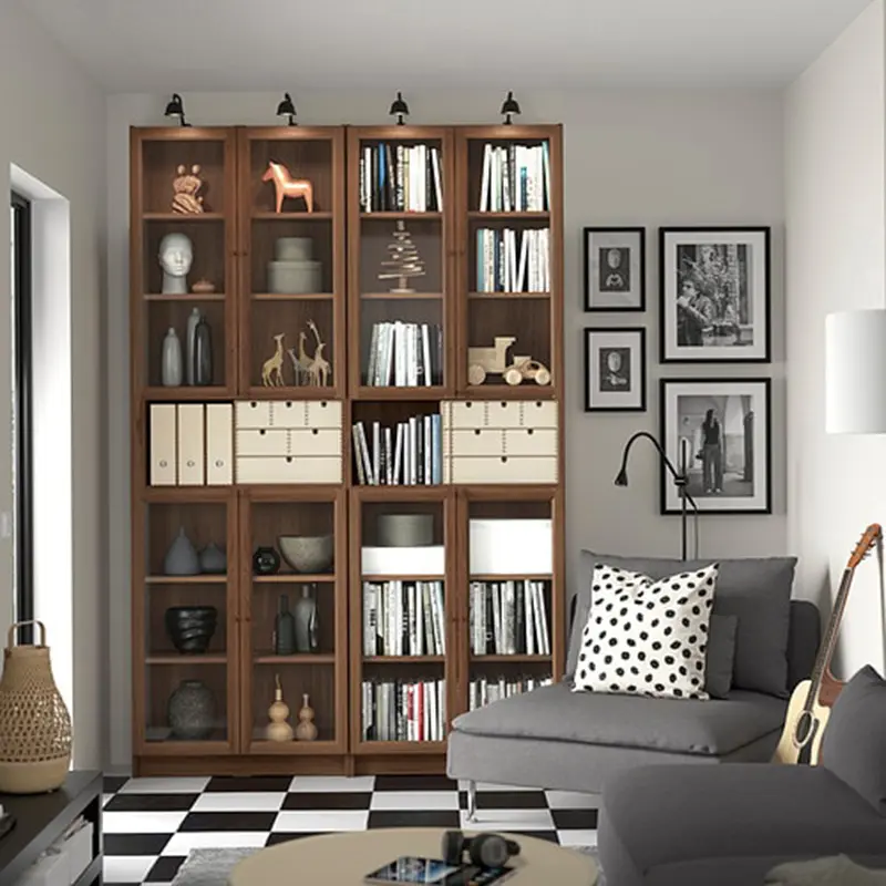 AmericanFrench country oak vintage old bookcase combined glass door multi-layer bookshelf sideboard