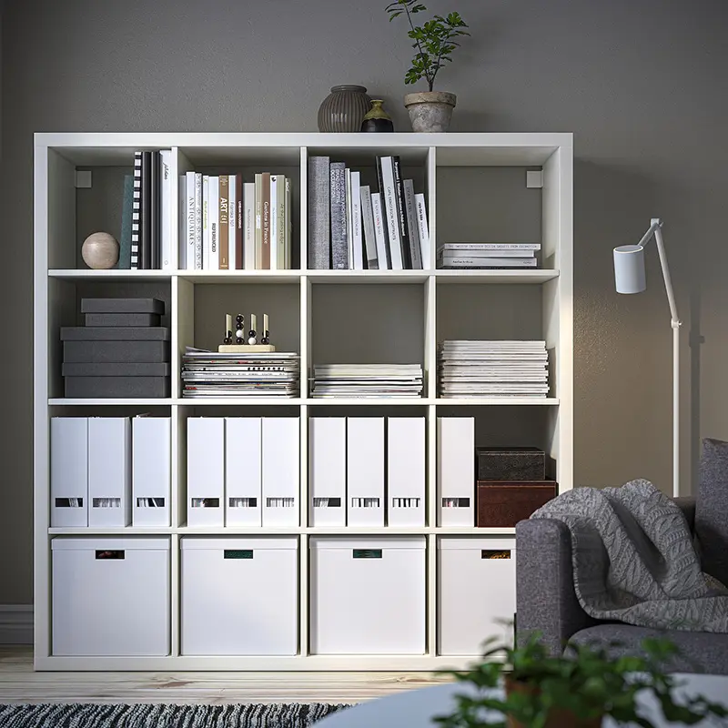 4x4 minimalist storage cabinet - white - black-brown - oak grain