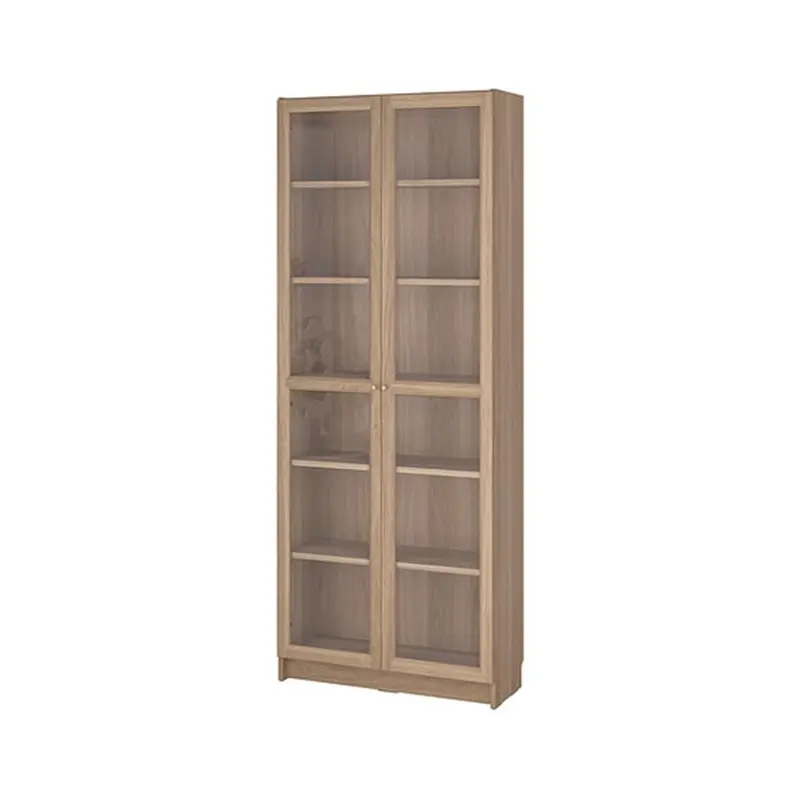Double door simple bookcase - white - oak grain - walnut grain