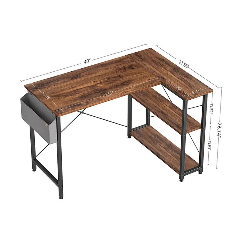 40 "L-shaped computer desk with storage shelf Home office Corner desk Study desk, dark brown