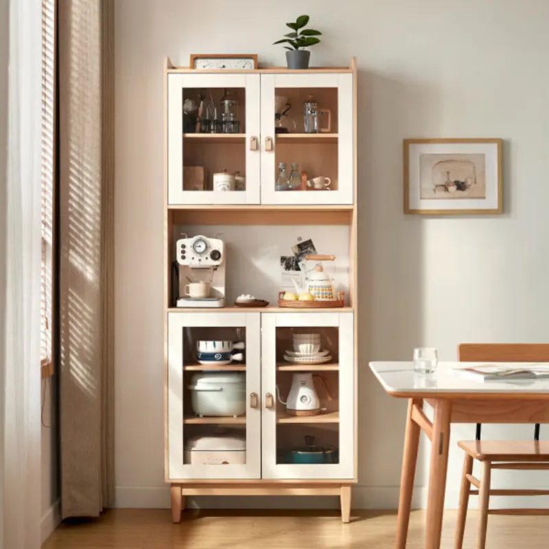 Sideboard cabinets integrated wall racks Dining cabinets modern simple and luxurious double-layer multifunctional lockers storage cabinets (NaturalWhite)