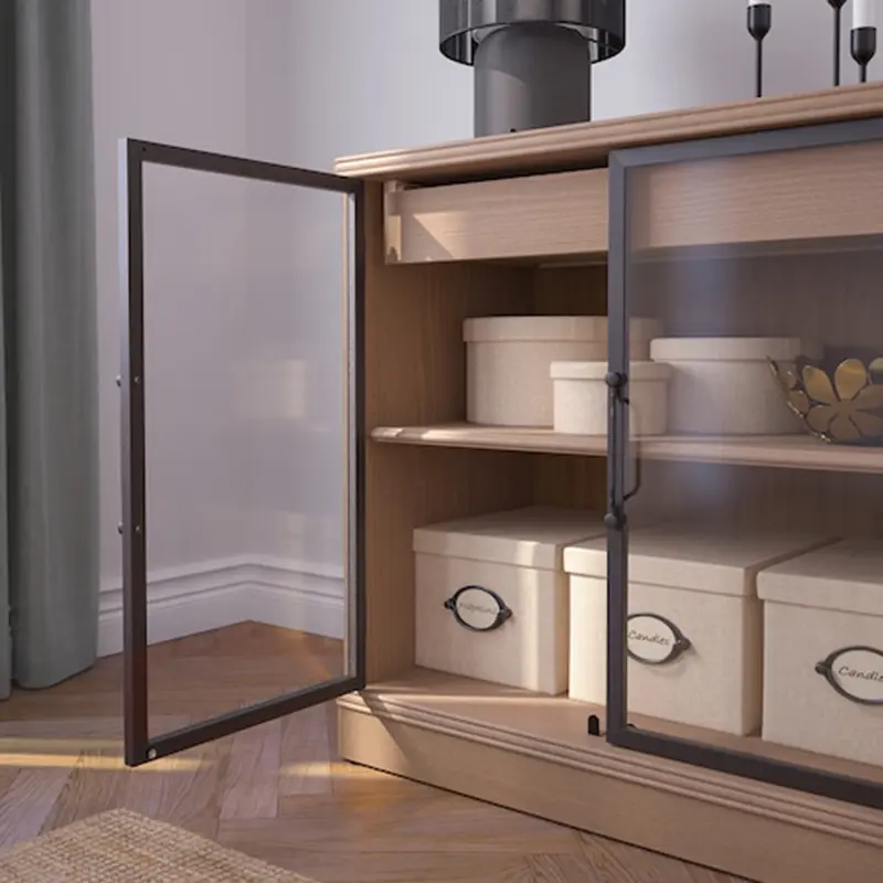 Nordic imitation solid wood double-door black wood grain sideboard modern minimalist tea cabinet multifunctional locker
