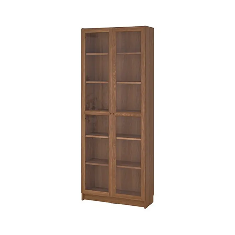 Double door simple bookcase - white - oak grain - walnut grain