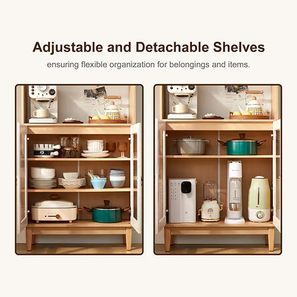 Sideboard cabinets integrated wall racks Dining cabinets modern simple and luxurious double-layer multifunctional lockers storage cabinets (NaturalWhite) (1)djc