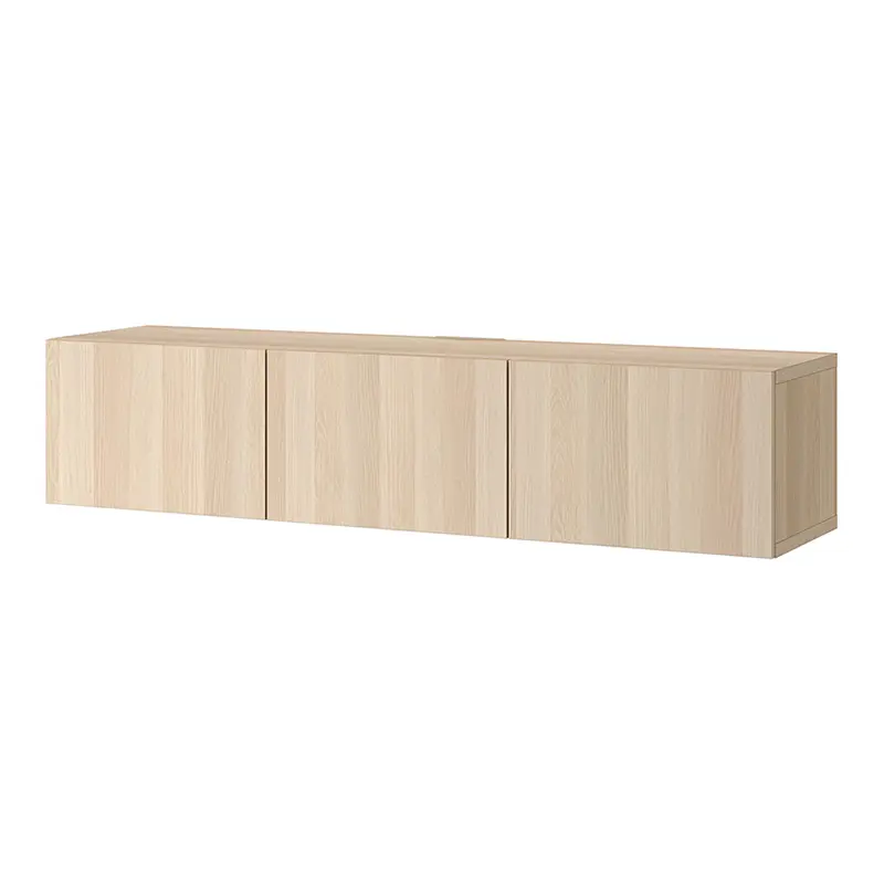Three-compartment wood grain storage living room cabinet
