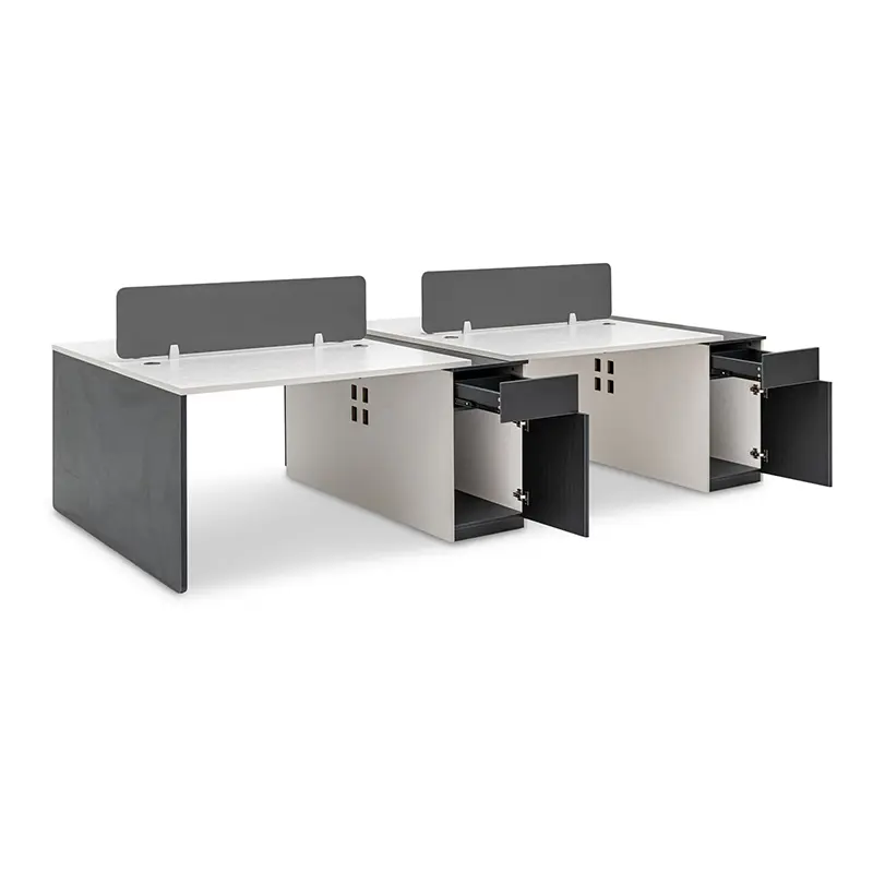 4 desk staff double financial station booth staff desk simple and modern (White+Iron Grey)