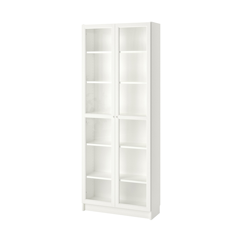 Double door simple bookcase - white - oak grain - walnut grain