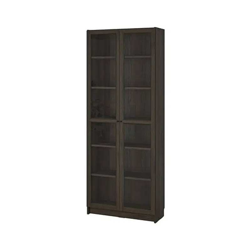 Double door simple bookcase - white - oak grain - walnut grain