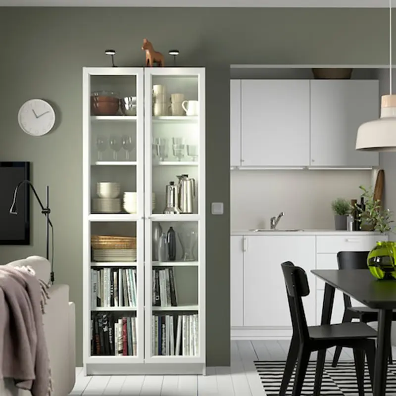 Double door simple bookcase - white - oak grain - walnut grain