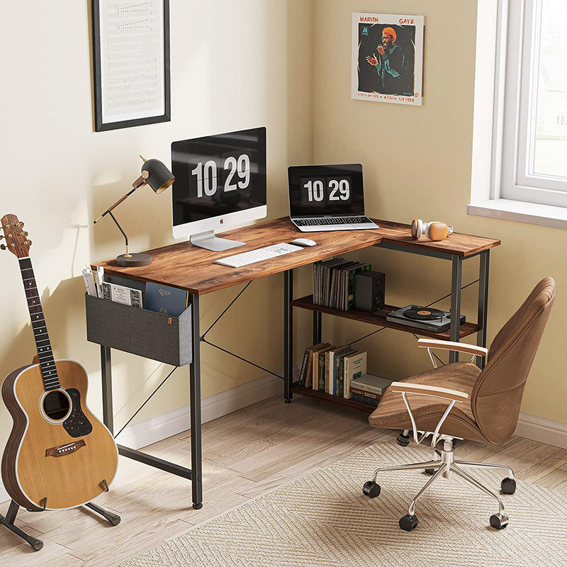 40 "L-shaped computer desk with storage shelf Home office Corner desk Study desk, dark brown