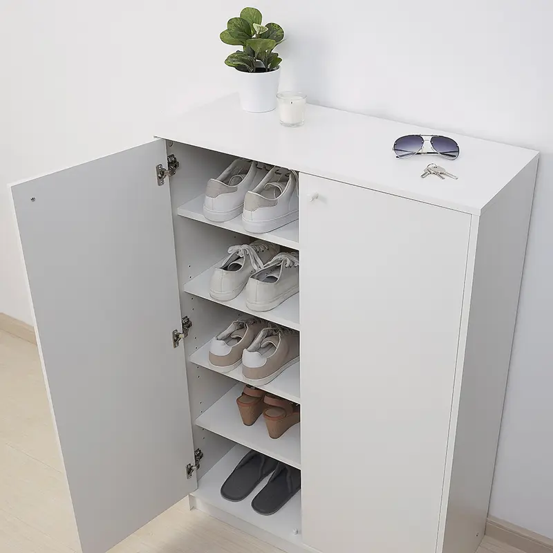 White simple five-storey double-door shoe cabinet